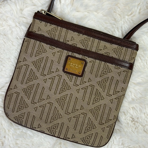 Lauren Ralph Lauren Signature Logo Canvas Crossbody Bag Authentic - Picture 2 of 13